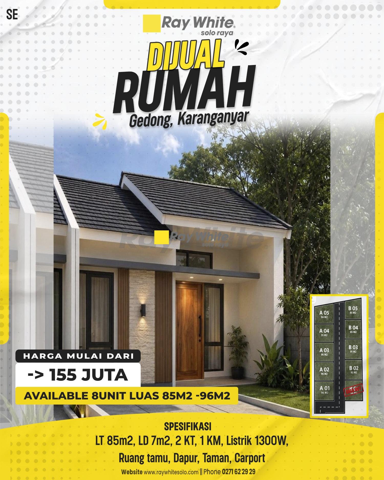 DIJUAL RUMAH MINIMALIS MODERN HARGA TERJANGKAU DI GEDONG, KARANGANYAR
