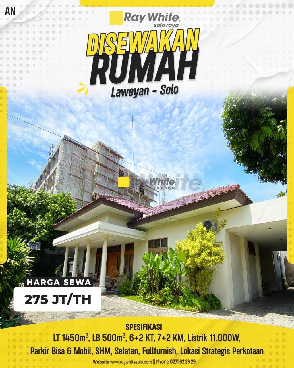 DISEWAKAN RUMAH MEWAH LAPANG FULL FURNISHED DI LAWEYAN, SURAKARTA (SOLO)