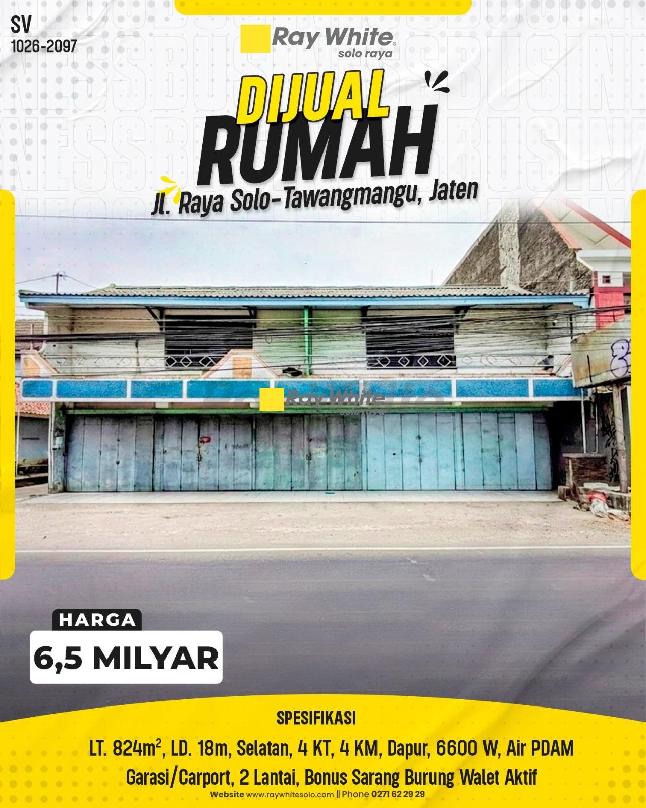 DIJUAL RUMAH / RUANG KOMERSIAL STRATEGIS DI JL. RAYA SOLO-TAWANGMANGU, JATEN