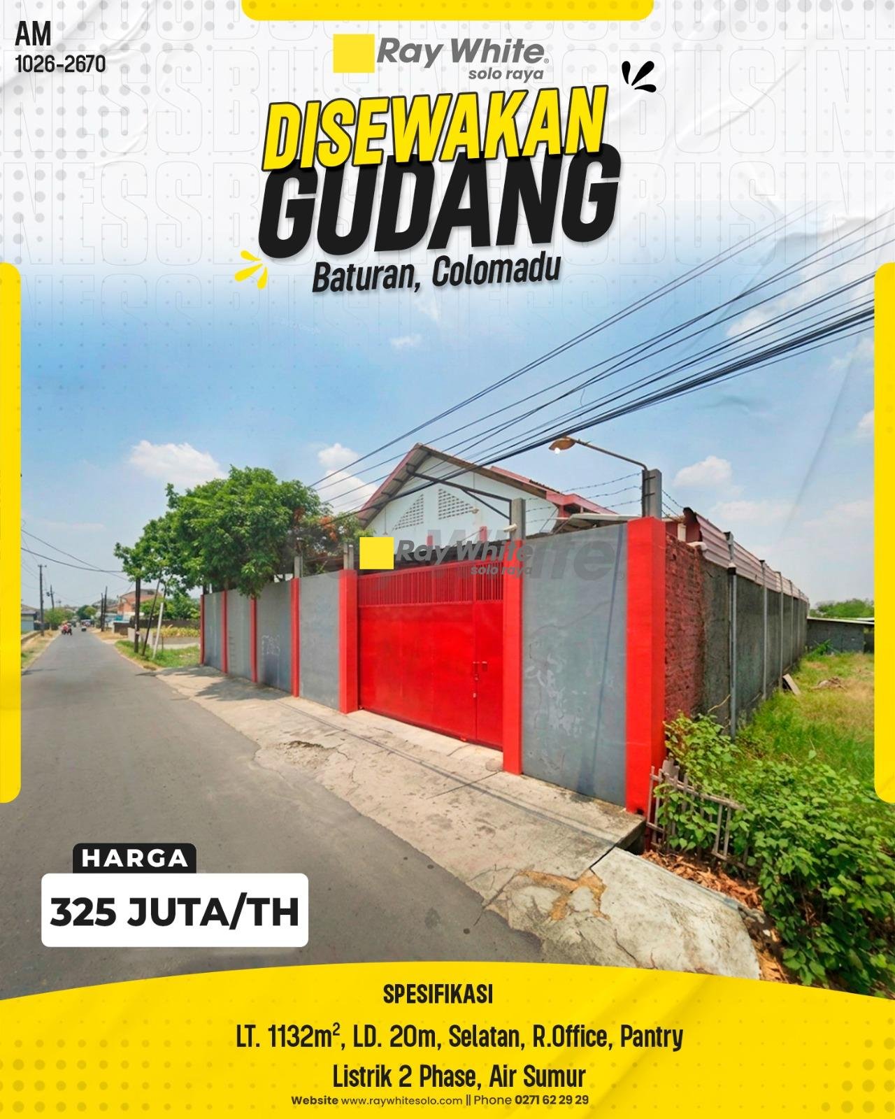 Disewakan Gudang Strategis di Baturan, Colomadu