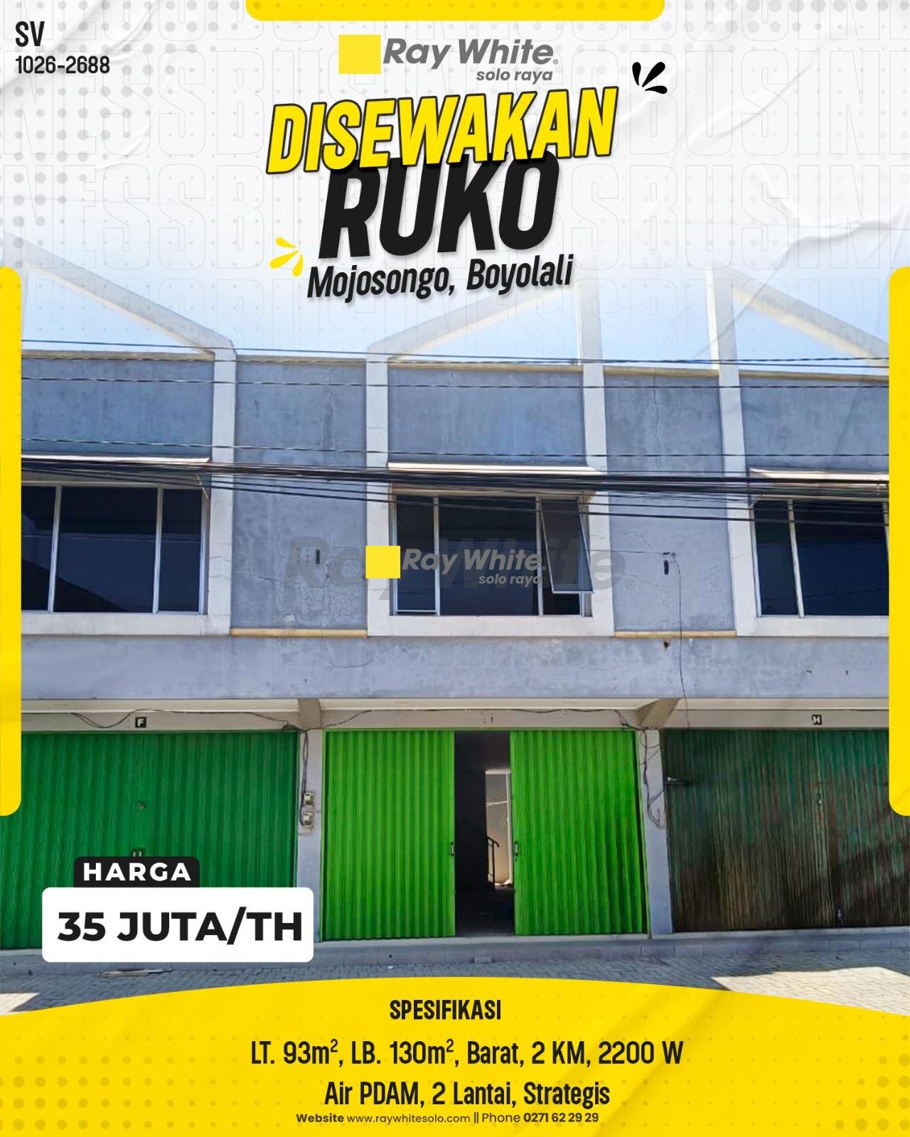 Disewakan Ruko Strategis di Mojosongo, Boyolali