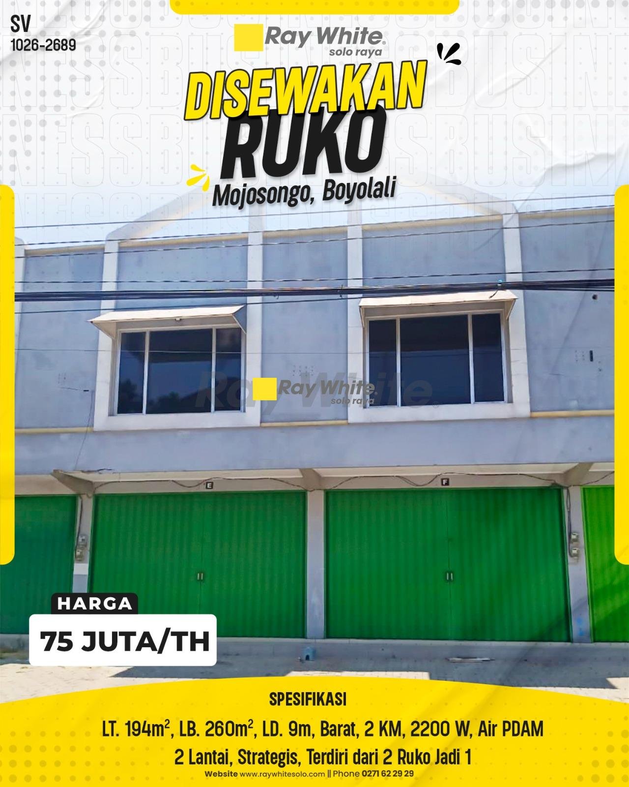Disewakan Ruko Strategis di Mojosongo, Boyolali