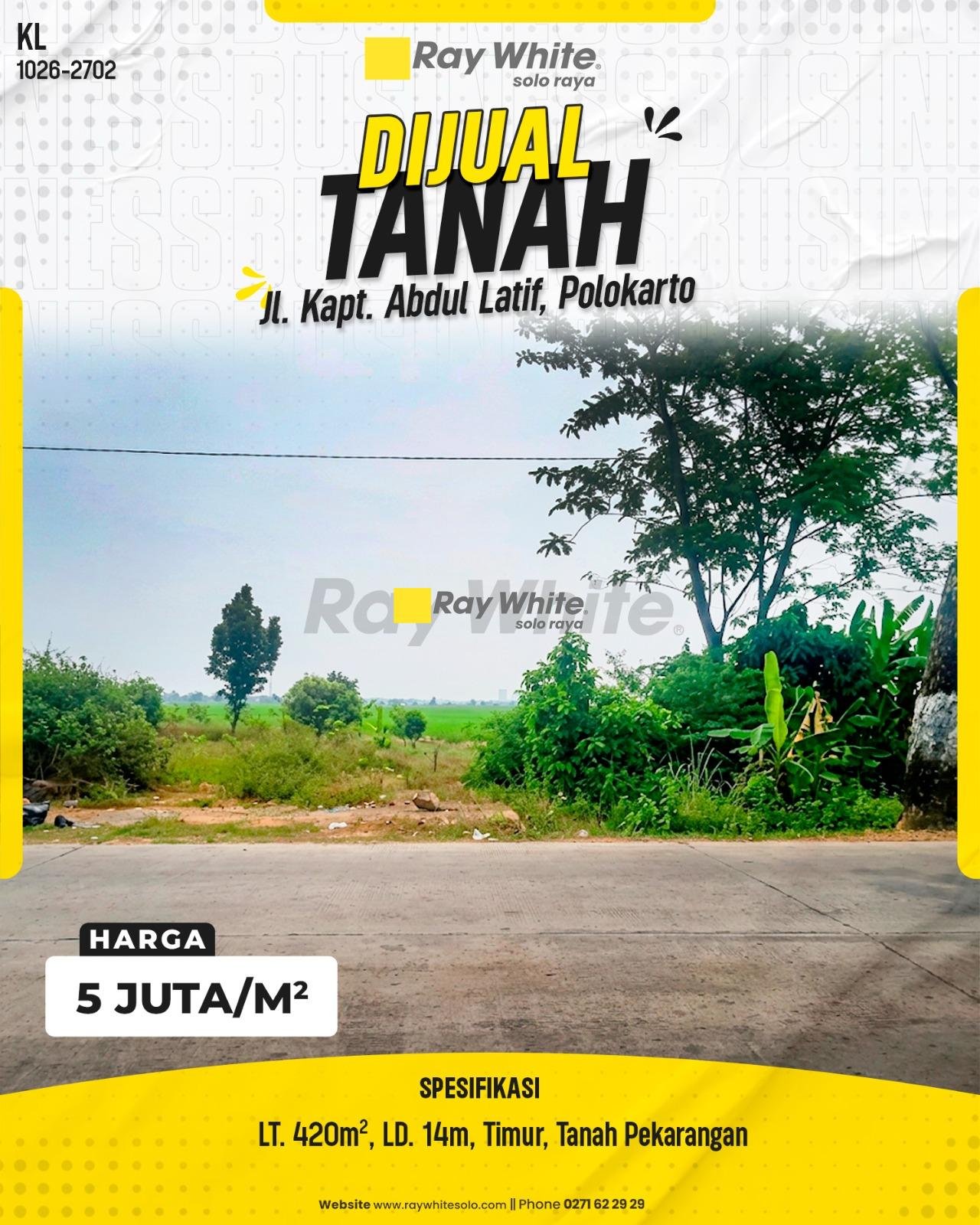 DIJUAL TANAH PEKARANGAN DI JL. KAPT. ABDUL LATIF, POLOKARTO
