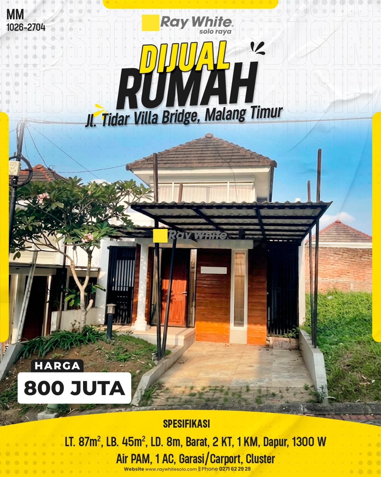 DIJUAL RUMAH MINIMALIS MODERN DI JL. TIDAR VILLA BRIDGE, MALANG TIMUR